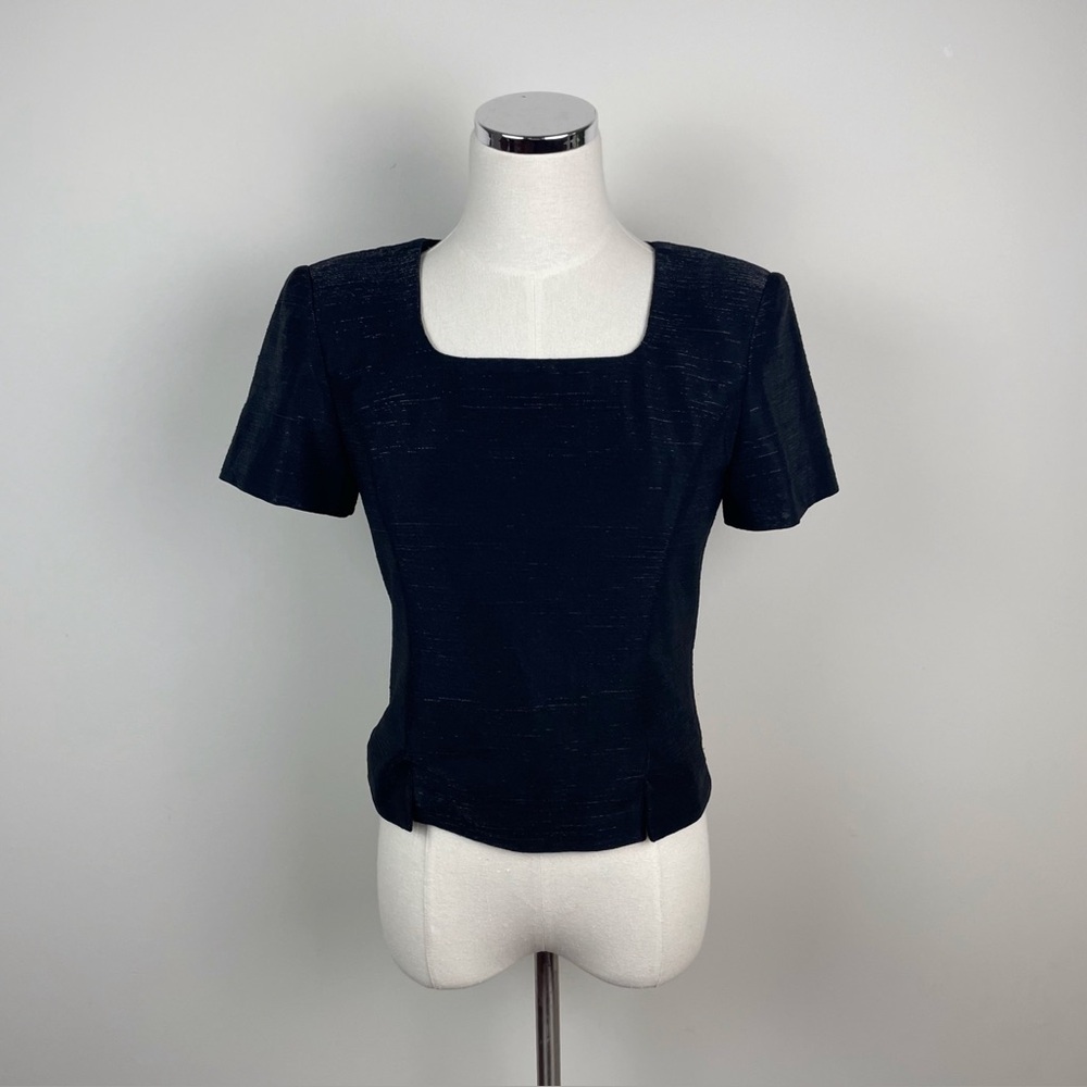 Donna Ricco New York Black Metallic Blouse Top Women Size 2 Petite Vintage
